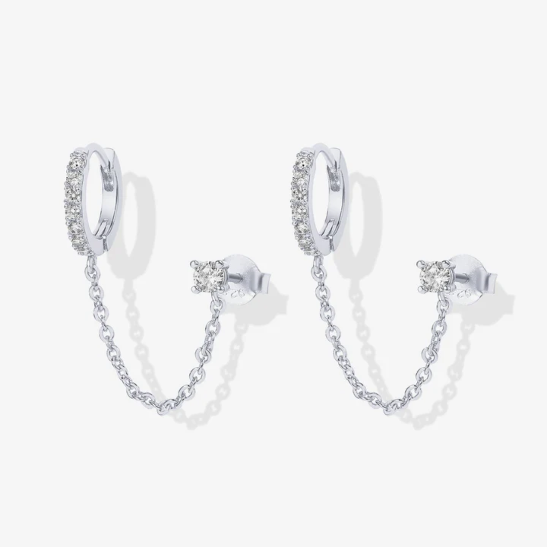 Chained Huggie Hoop CZ Earrings
