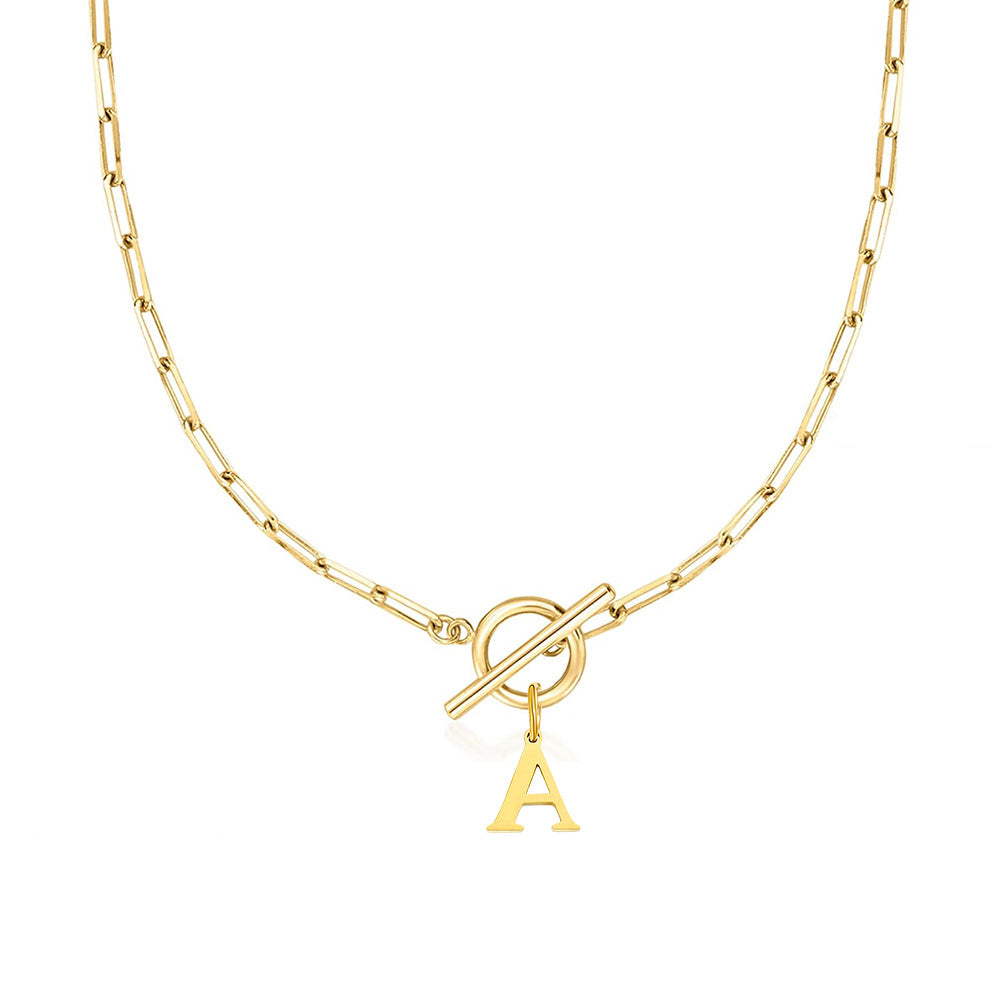 Paperclip Initial Circle Clasp Necklace