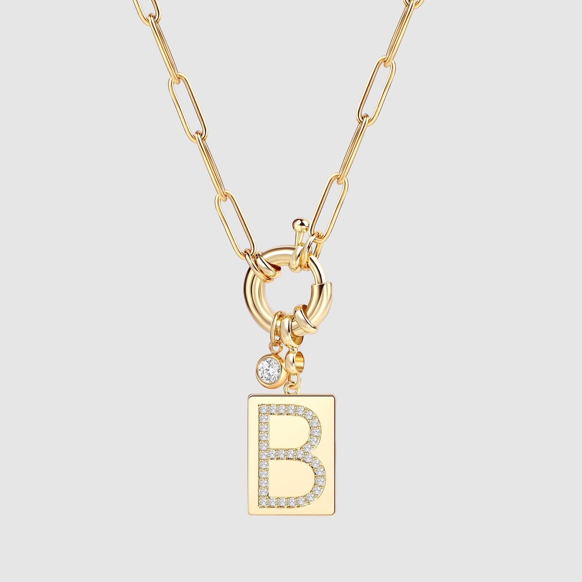 Pavé Initial Pendant Necklace with Paperclip Chain