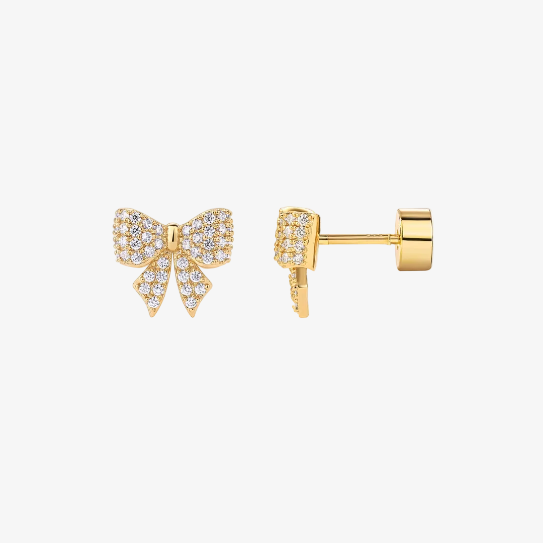 Bow Sparkle Flat Back Stud Earrings – Gold