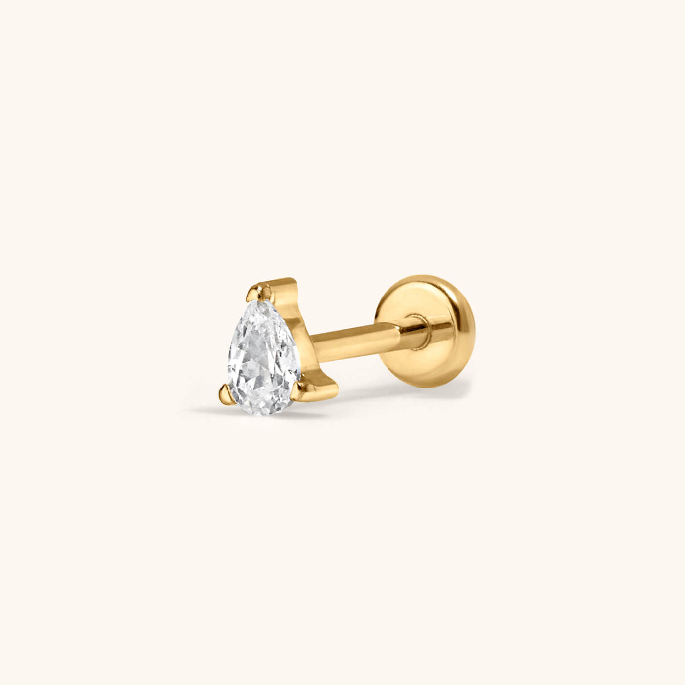 Crystal Pear Push Pin Flat Back Earring, 3mm – Titanium - Gold
