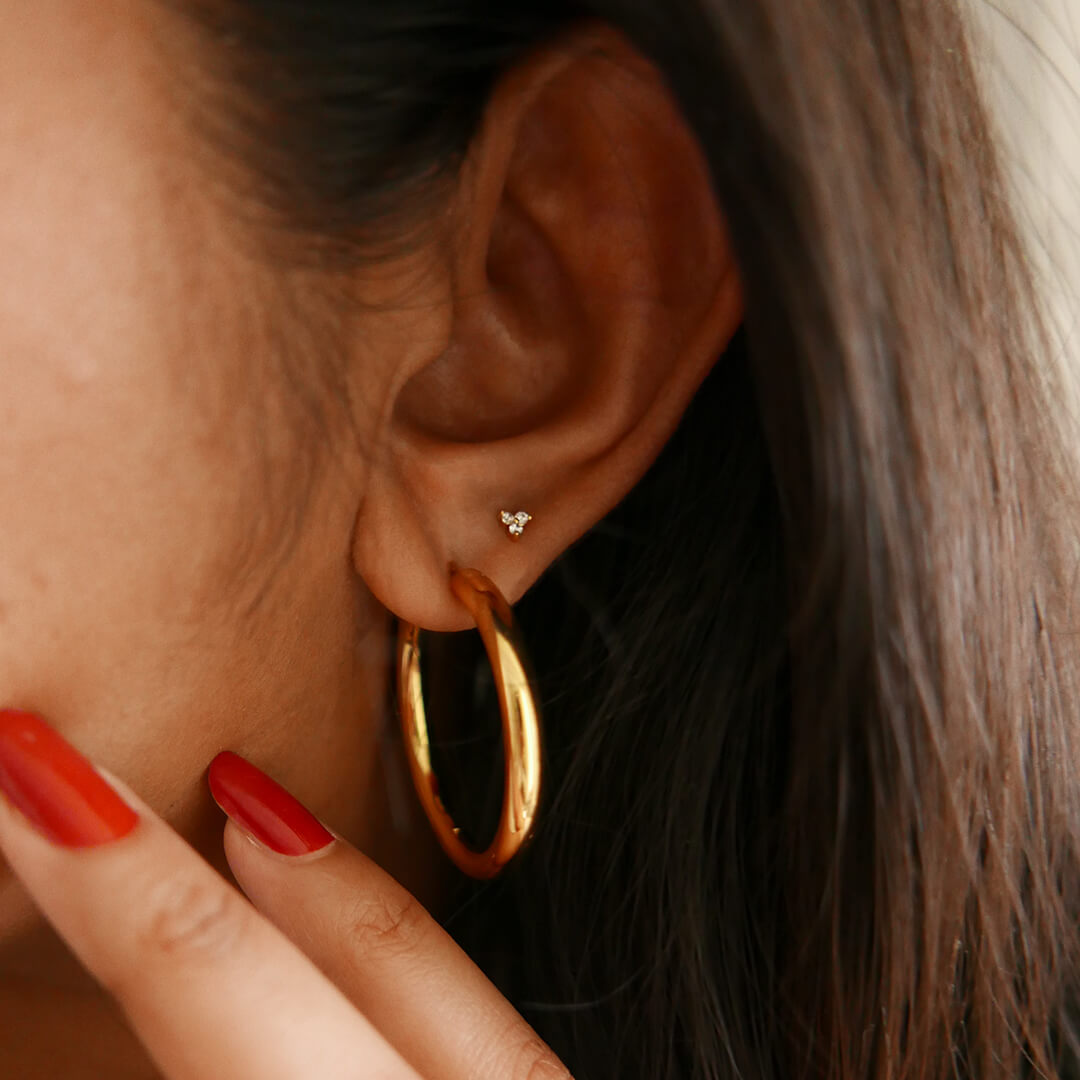 Crystal Trinity Threaded Flat Back Earring in 14k gold plated
