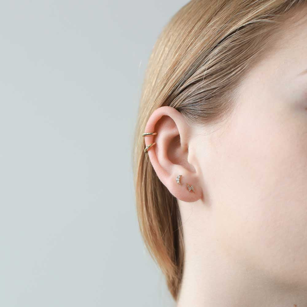 Pave Moon Studs in 14k gold plated