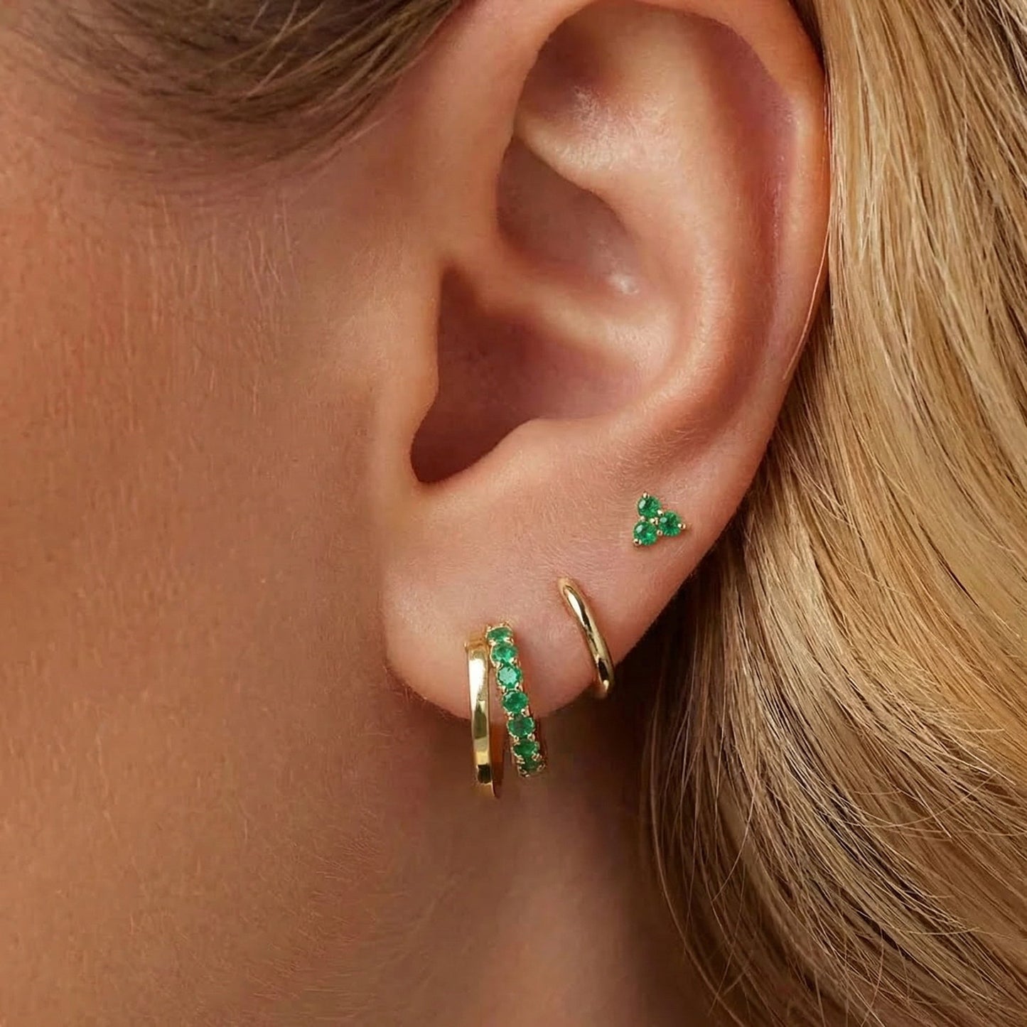 Petite Clover Double Hoop Ear Stack Set