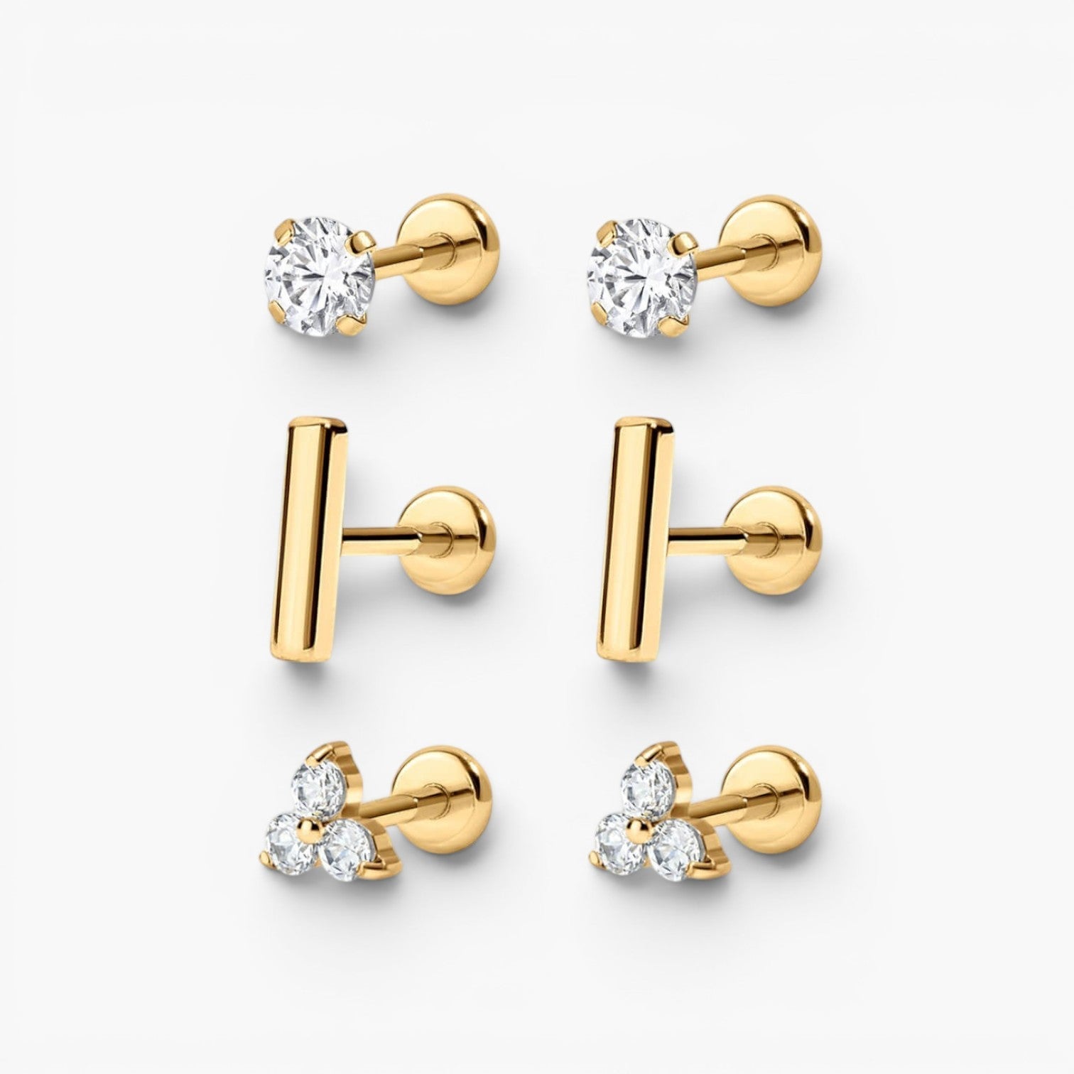 Minimal Flat Back Stud Earrings Trio Set
