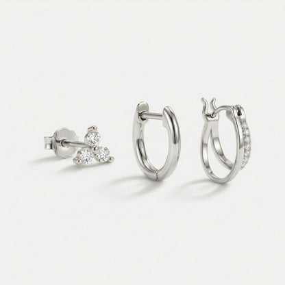 Petite Clover Double Hoop Ear Stack Set