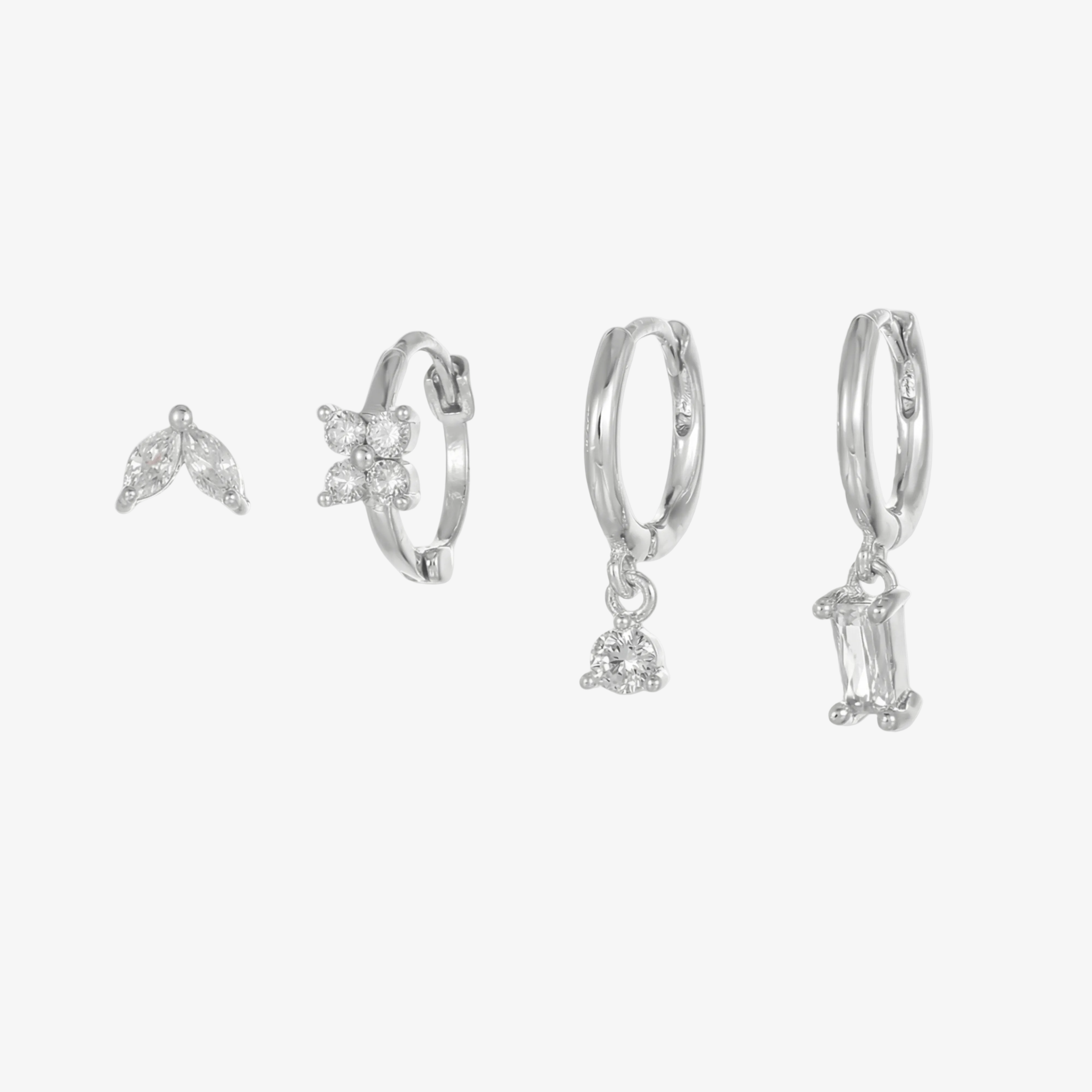 Crystal Flower Stud & Hoop Earrings Set
