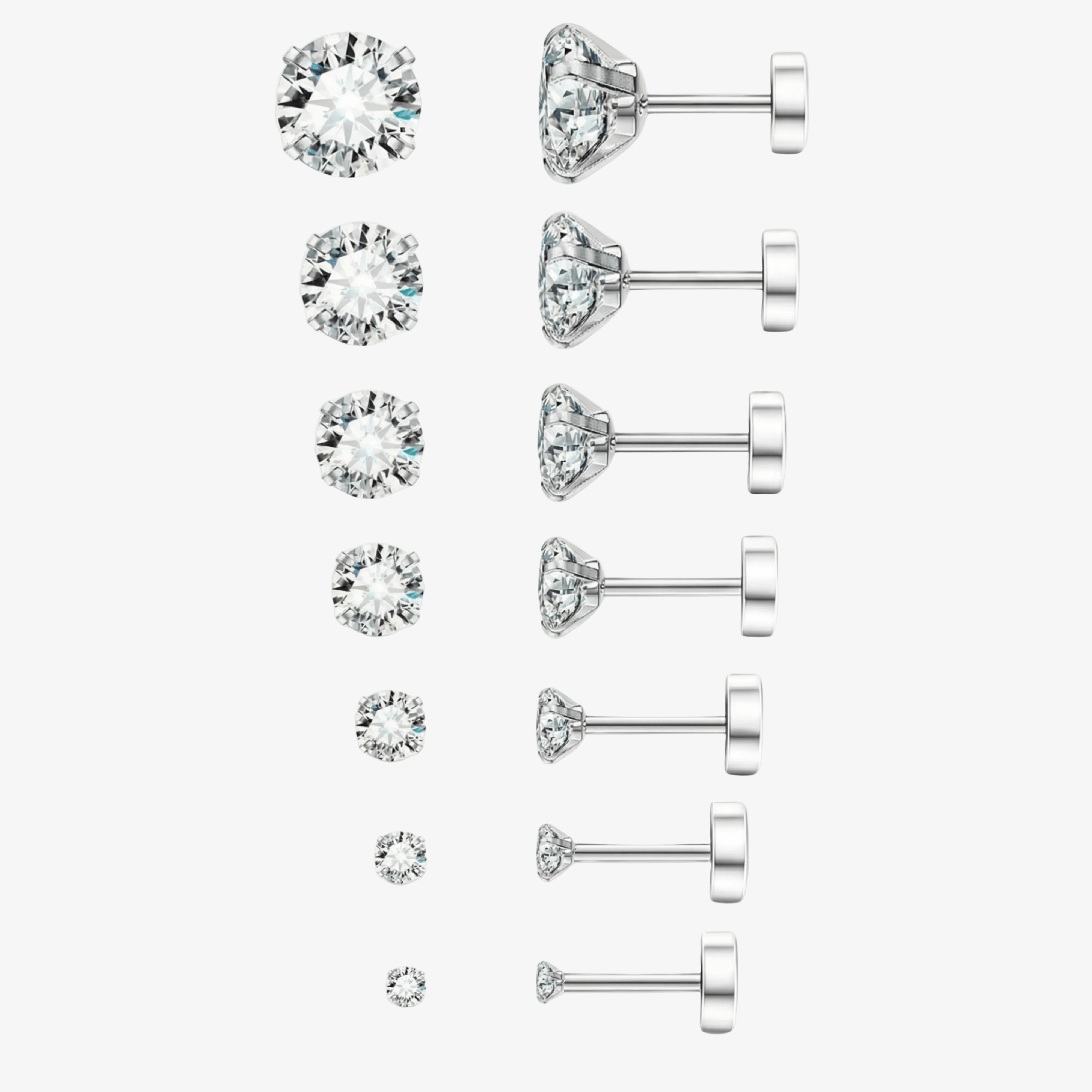 Cubic Zirconia Flat Back Stud Earrings Set