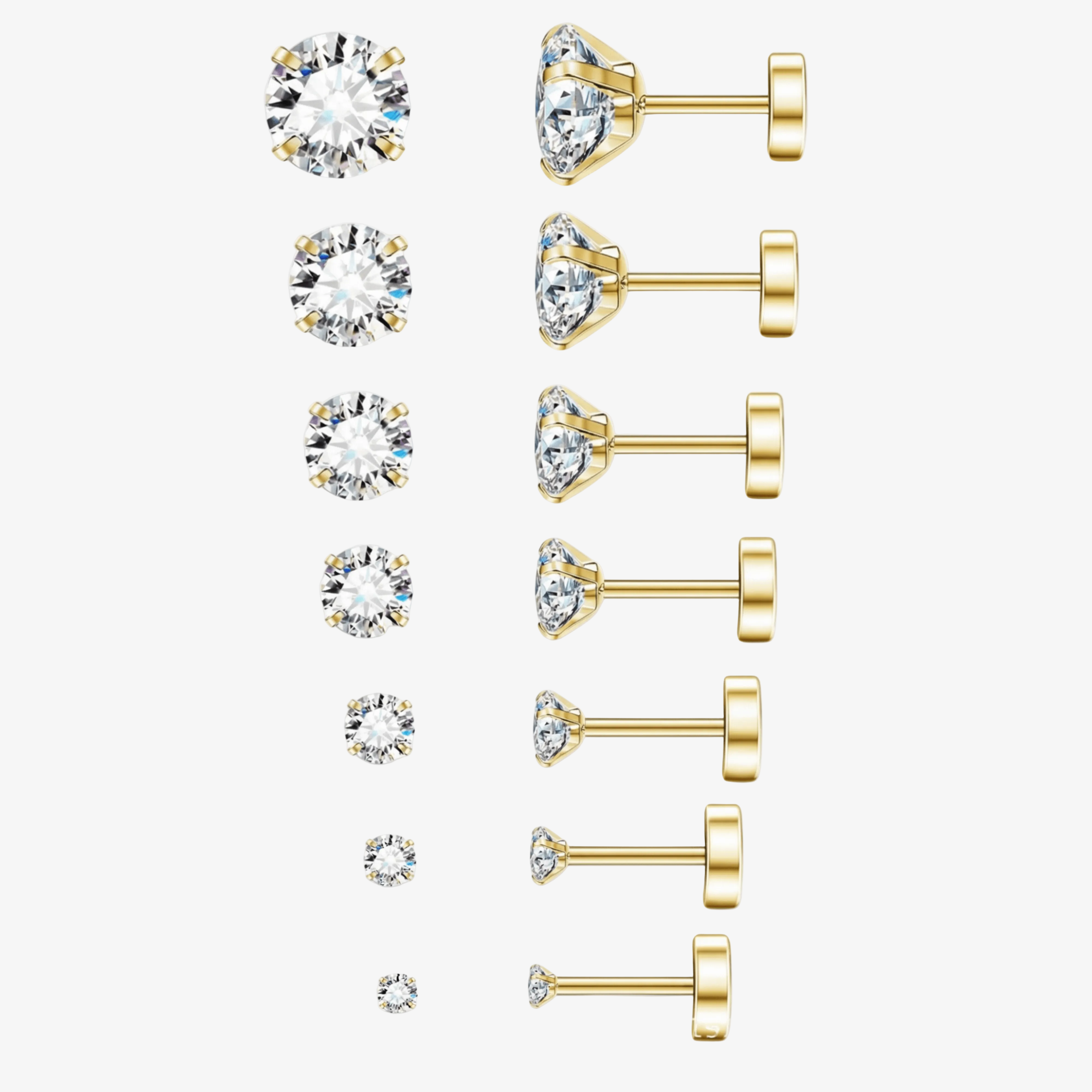 Cubic Zirconia Flat Back Stud Earrings Set – Silver