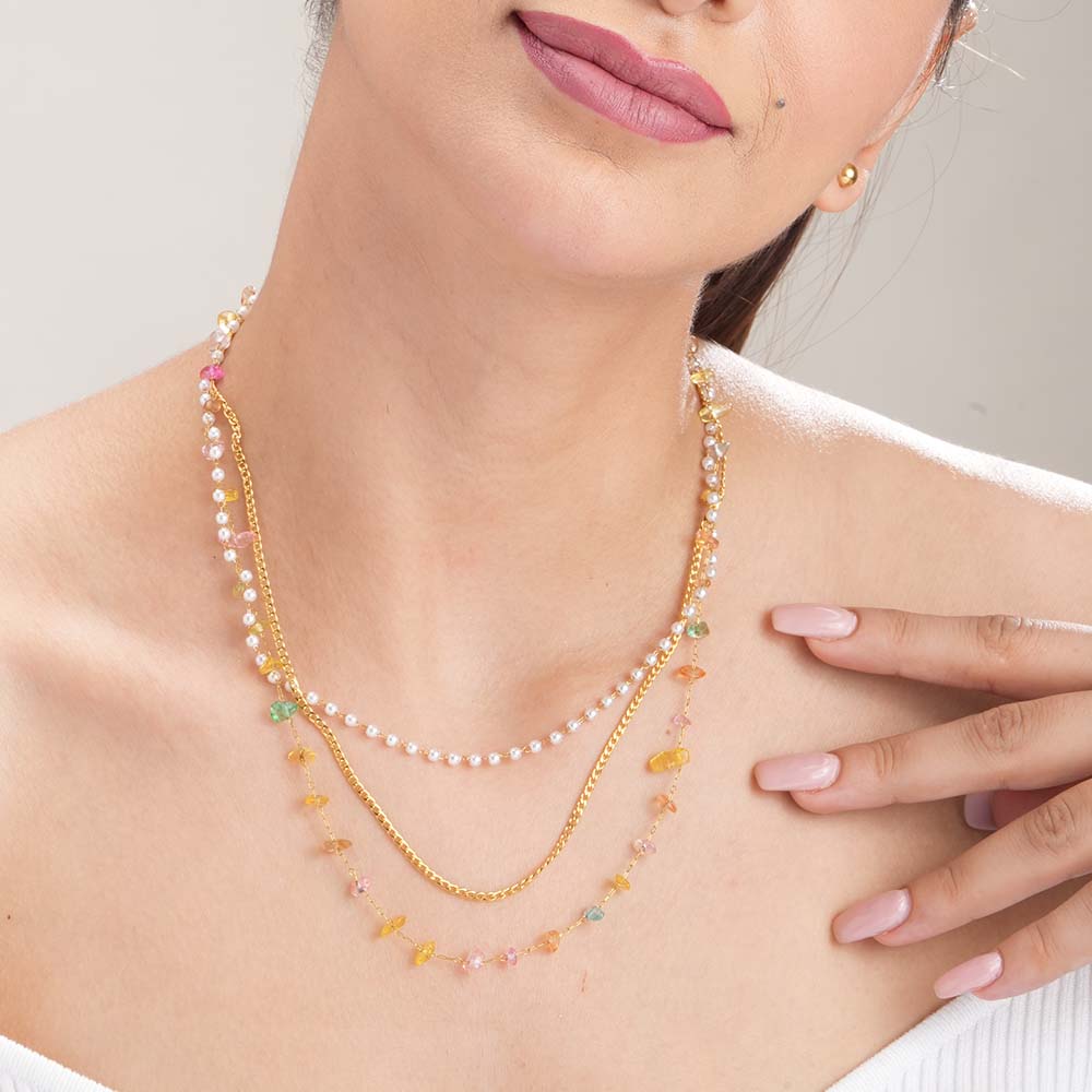 Rainbow of Gems and Pearl Layered Necklace