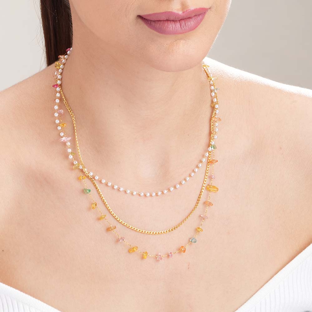 Rainbow of Gems and Pearl Layered Necklace