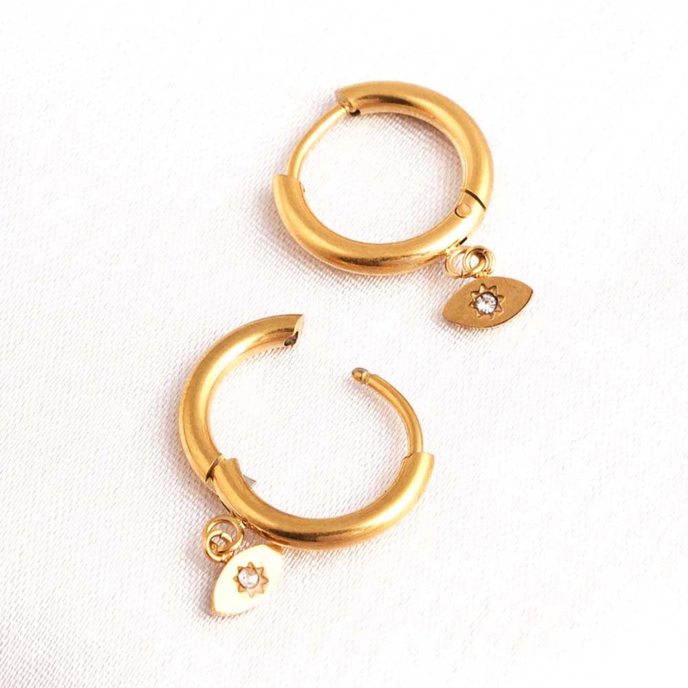 Tiny Iris Star Drop Hoop Earrings