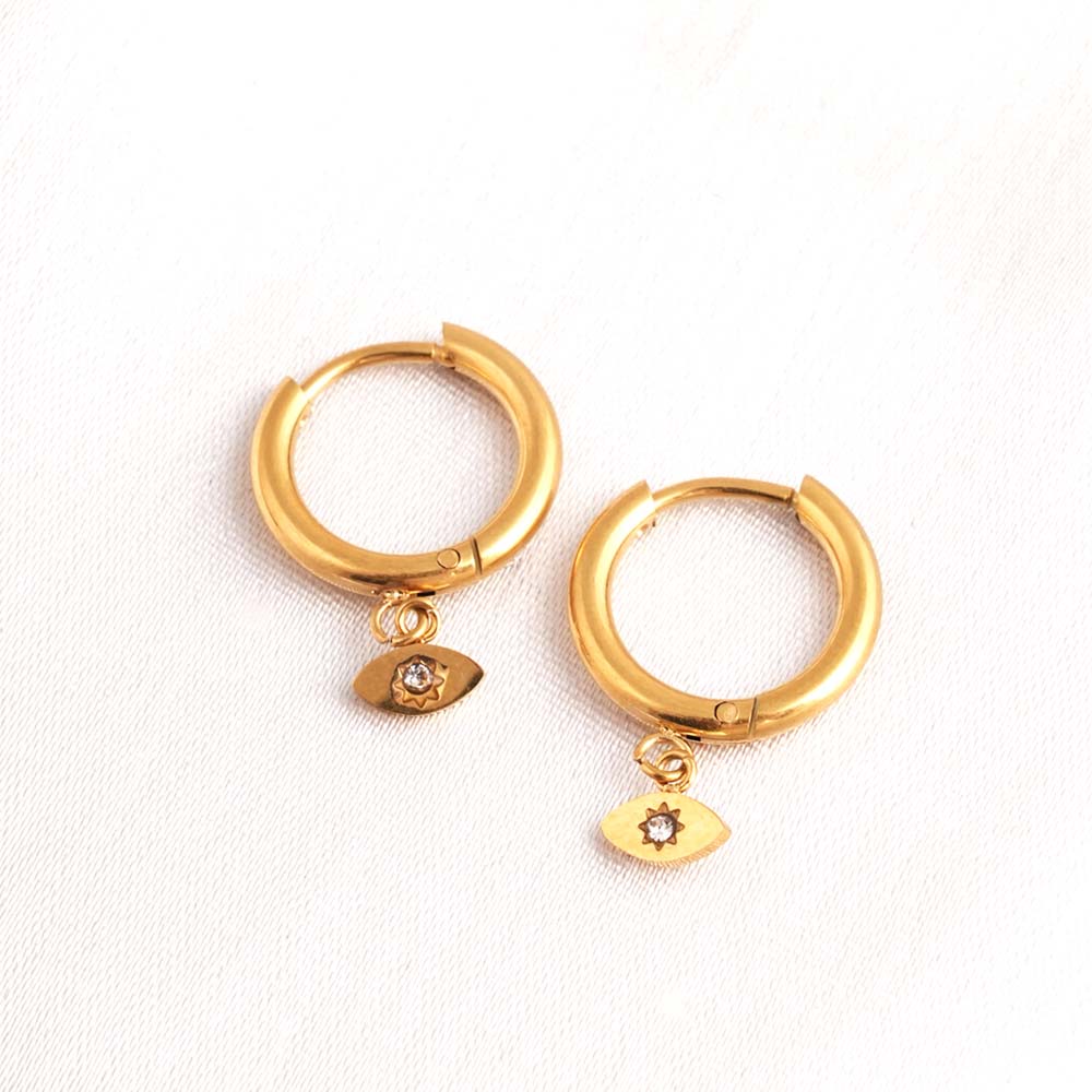 Tiny Iris Star Drop Hoop Earrings