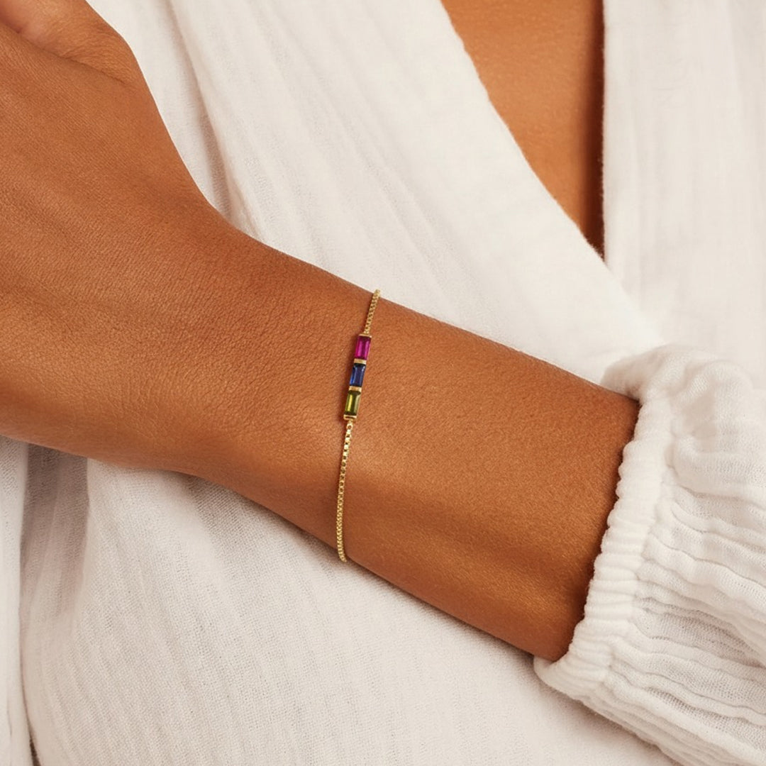 Baguette Birthstone Chain Bracelet