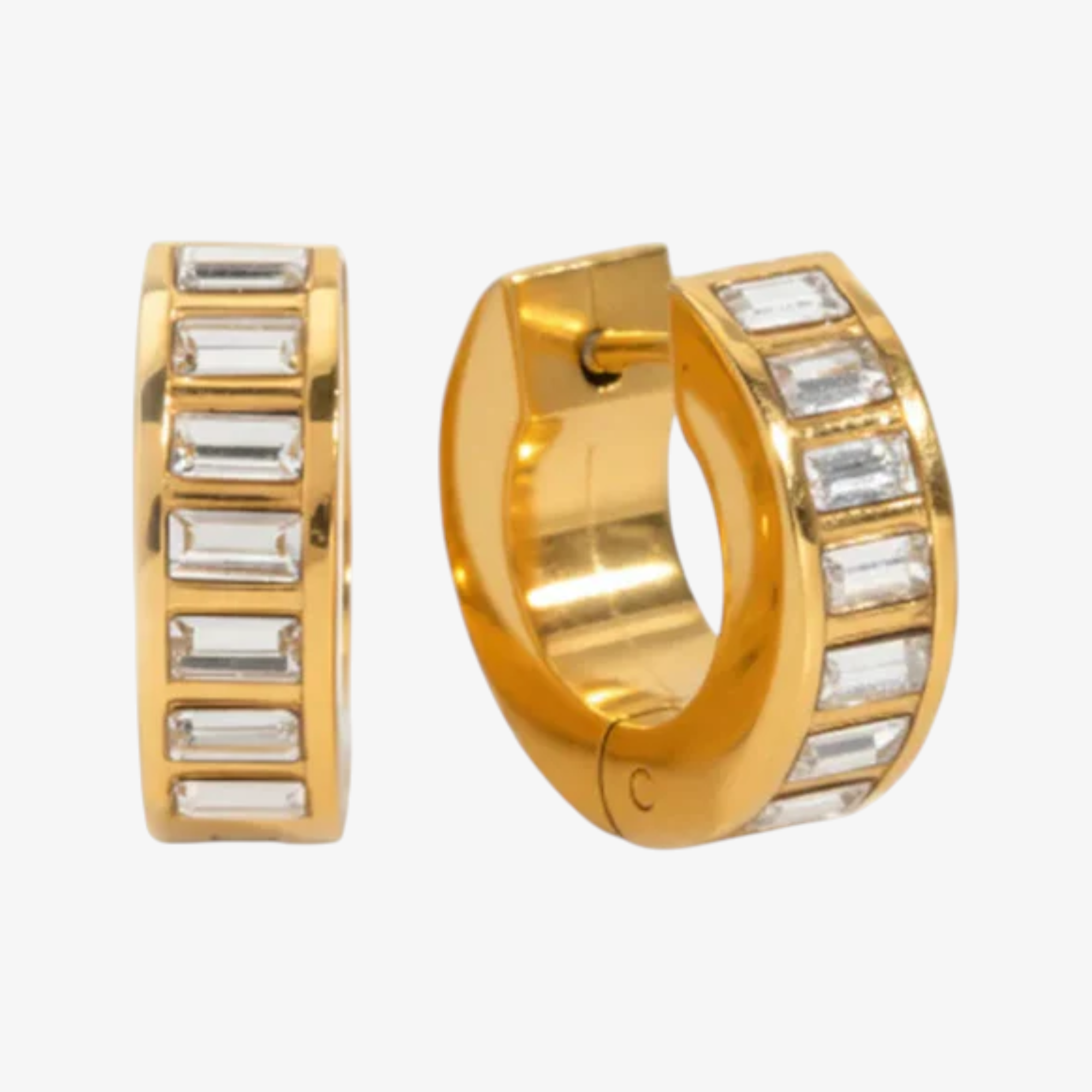 Sloane Baguette Huggies Earrings – 18k Yellow Gold