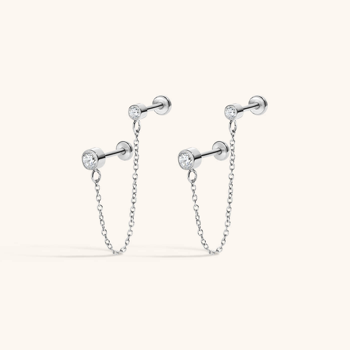Celestial Crystal Solitaire Duo Chain Nap Earrings
