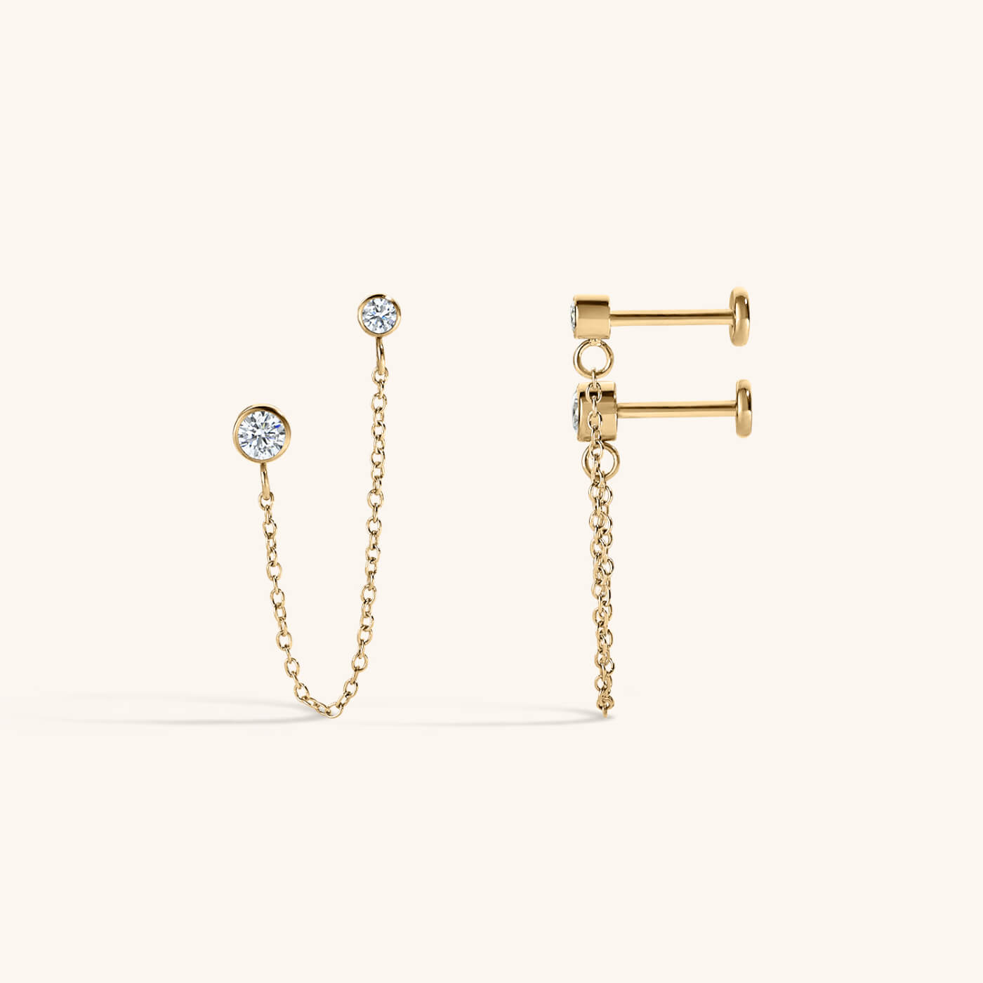 Celestial Crystal Solitaire Duo Chain Nap Earrings