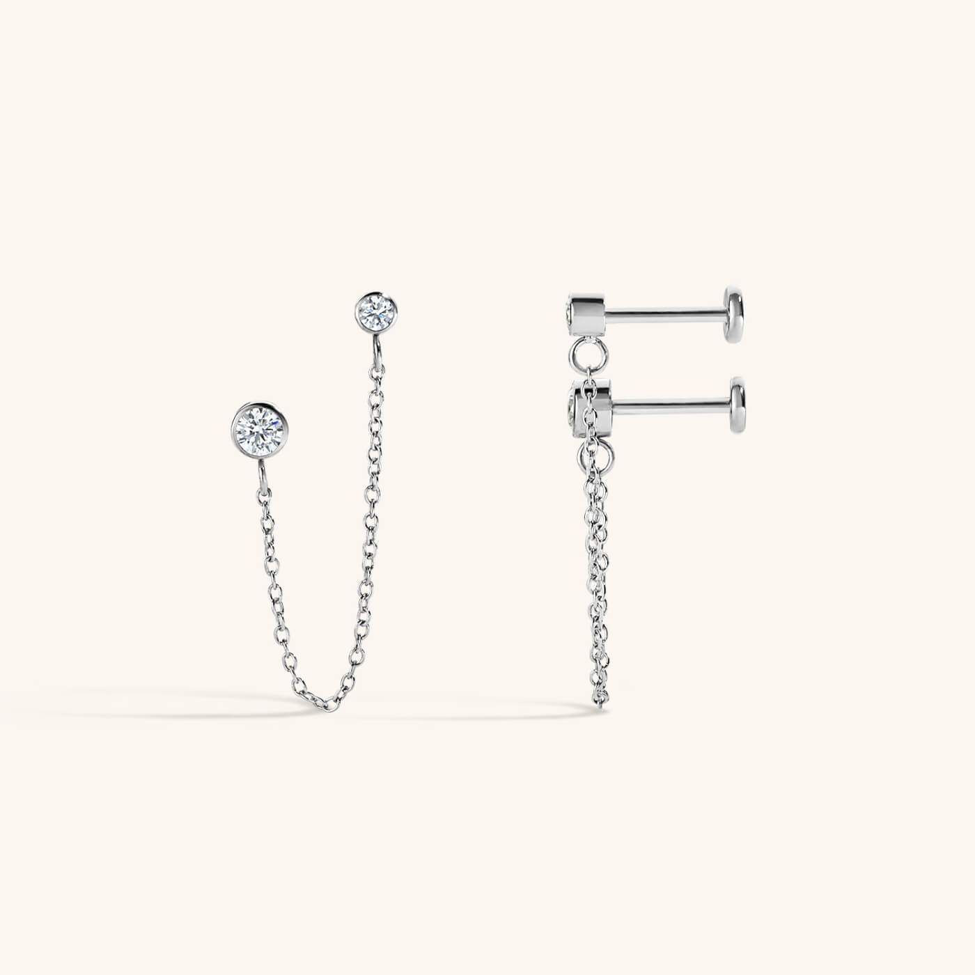 Celestial Crystal Solitaire Duo Chain Nap Earrings