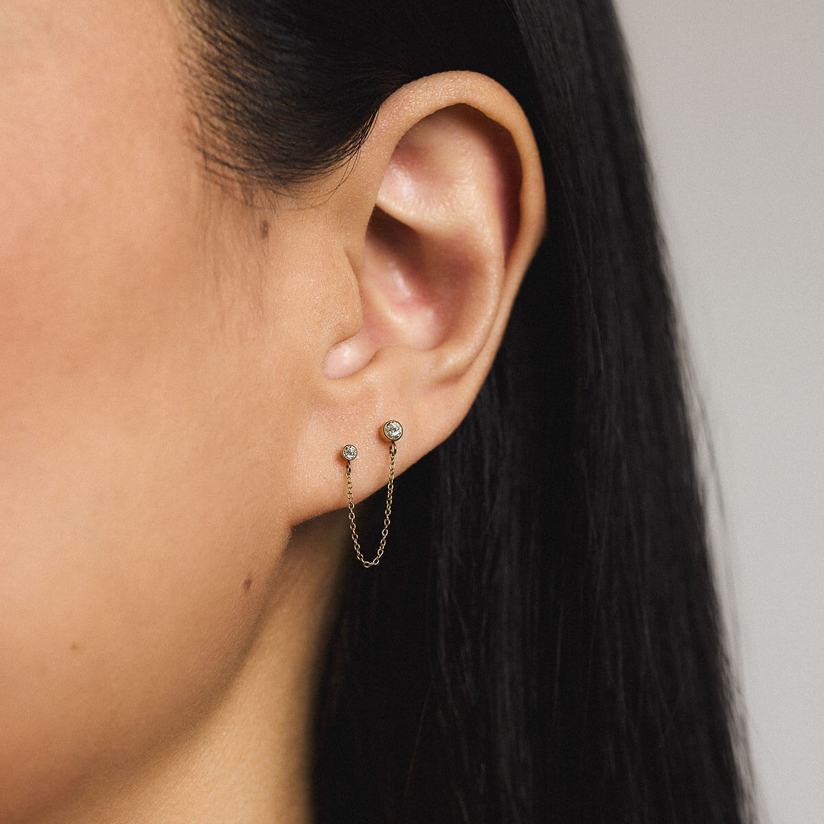 Celestial Crystal Solitaire Duo Chain Nap Earrings