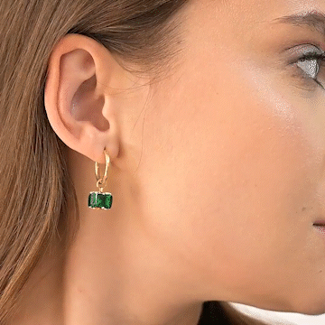 Emerald Drop Hoop Earrings