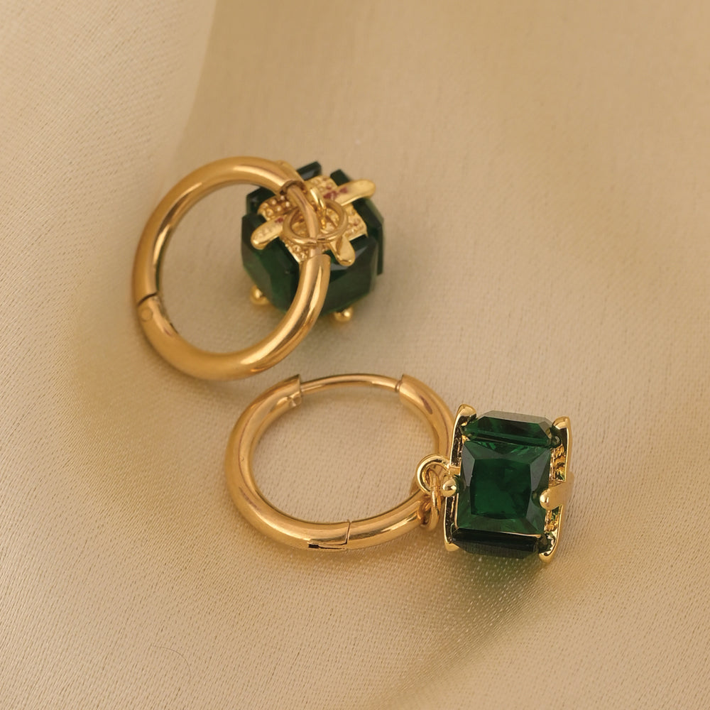 Emerald Drop Hoop Earrings