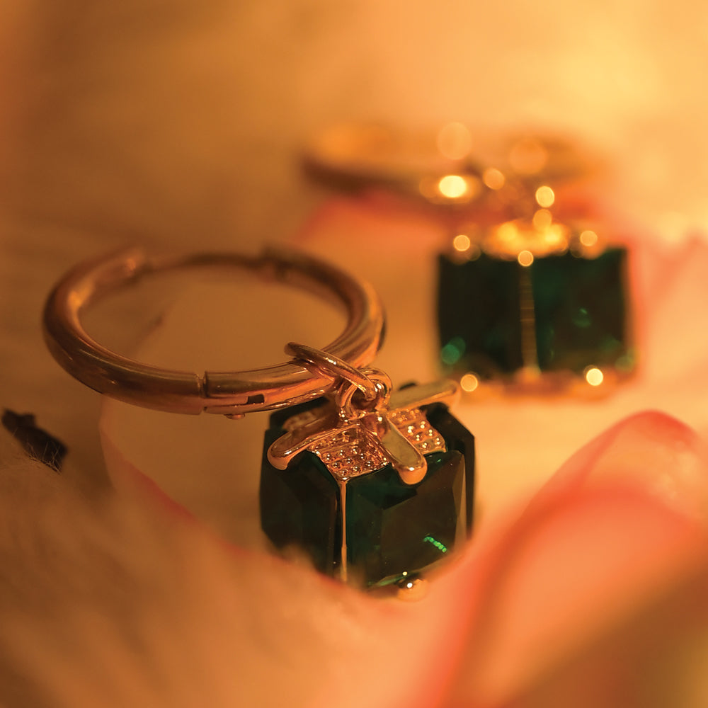 Emerald Drop Hoop Earrings