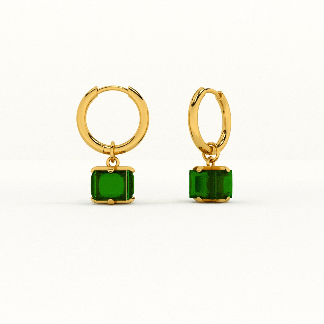 Emerald Drop Hoop Earrings