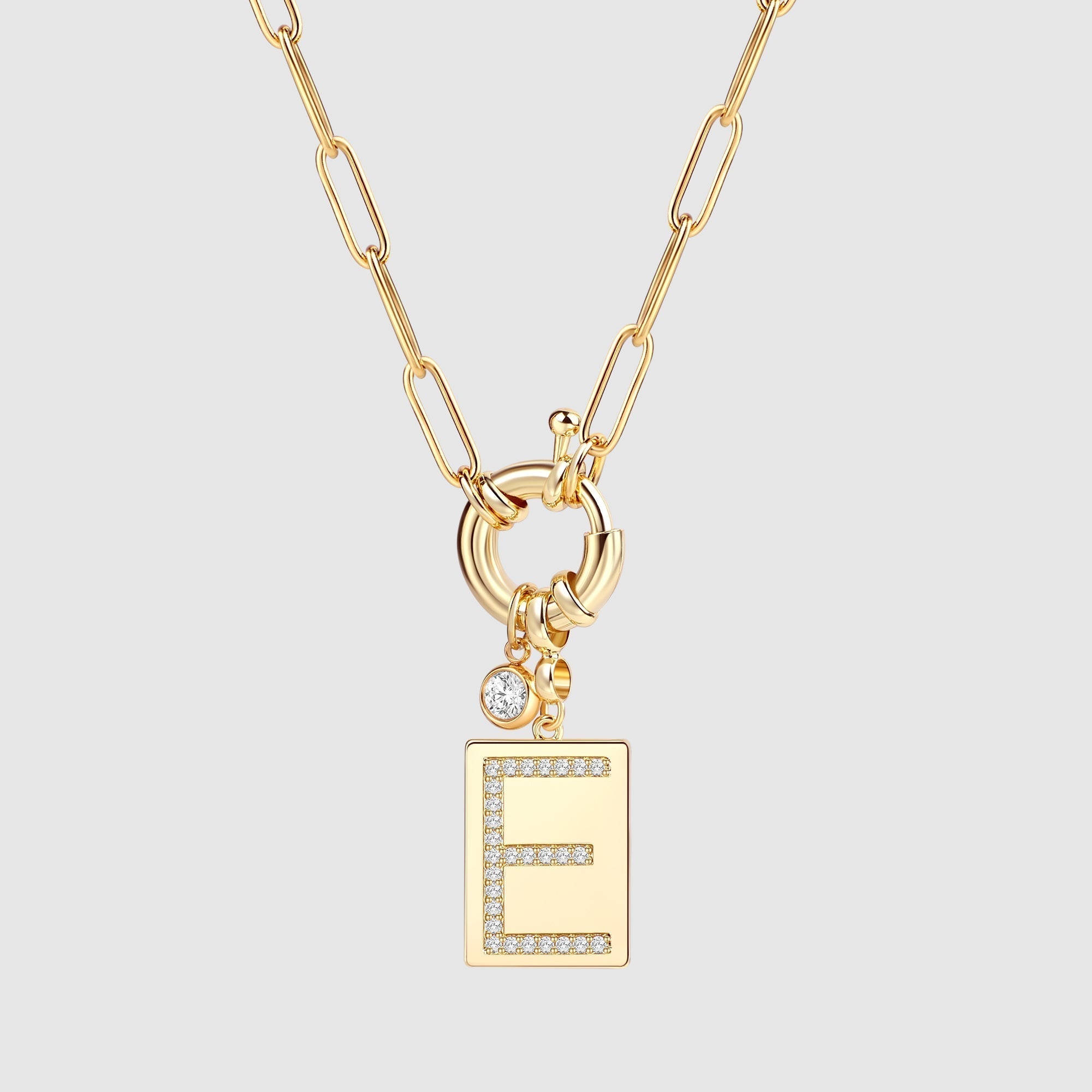 Pavé Initial Pendant Necklace with Paperclip Chain