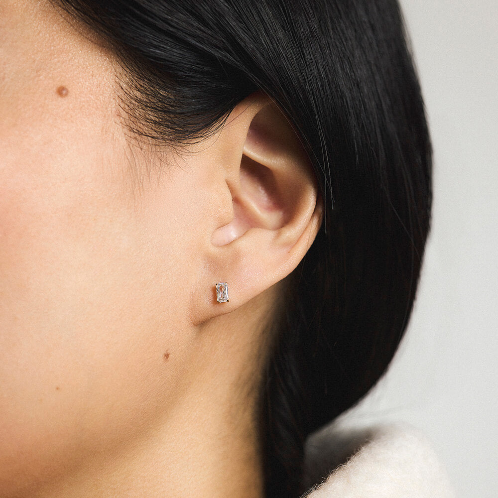 Celestial Crystal Emerald-Cut Nap Earrings, 5mm