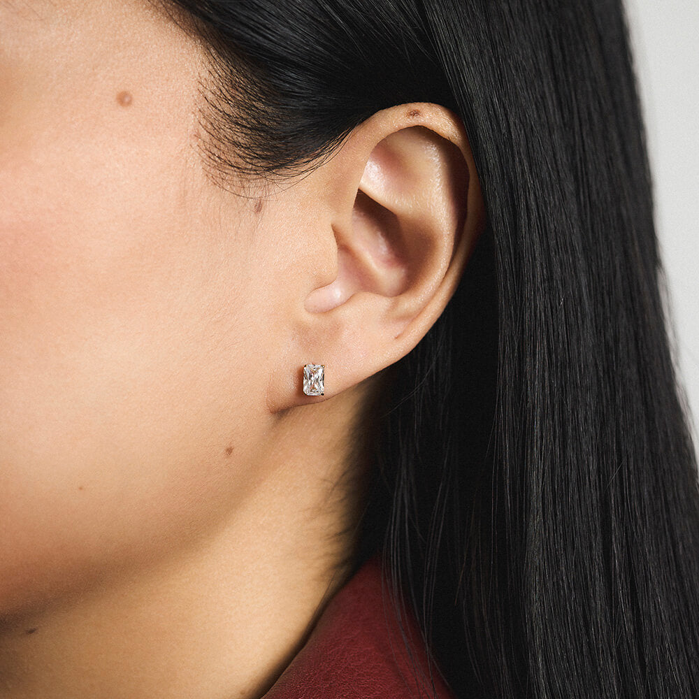Celestial Crystal Emerald-Cut Nap Earrings, 6mm