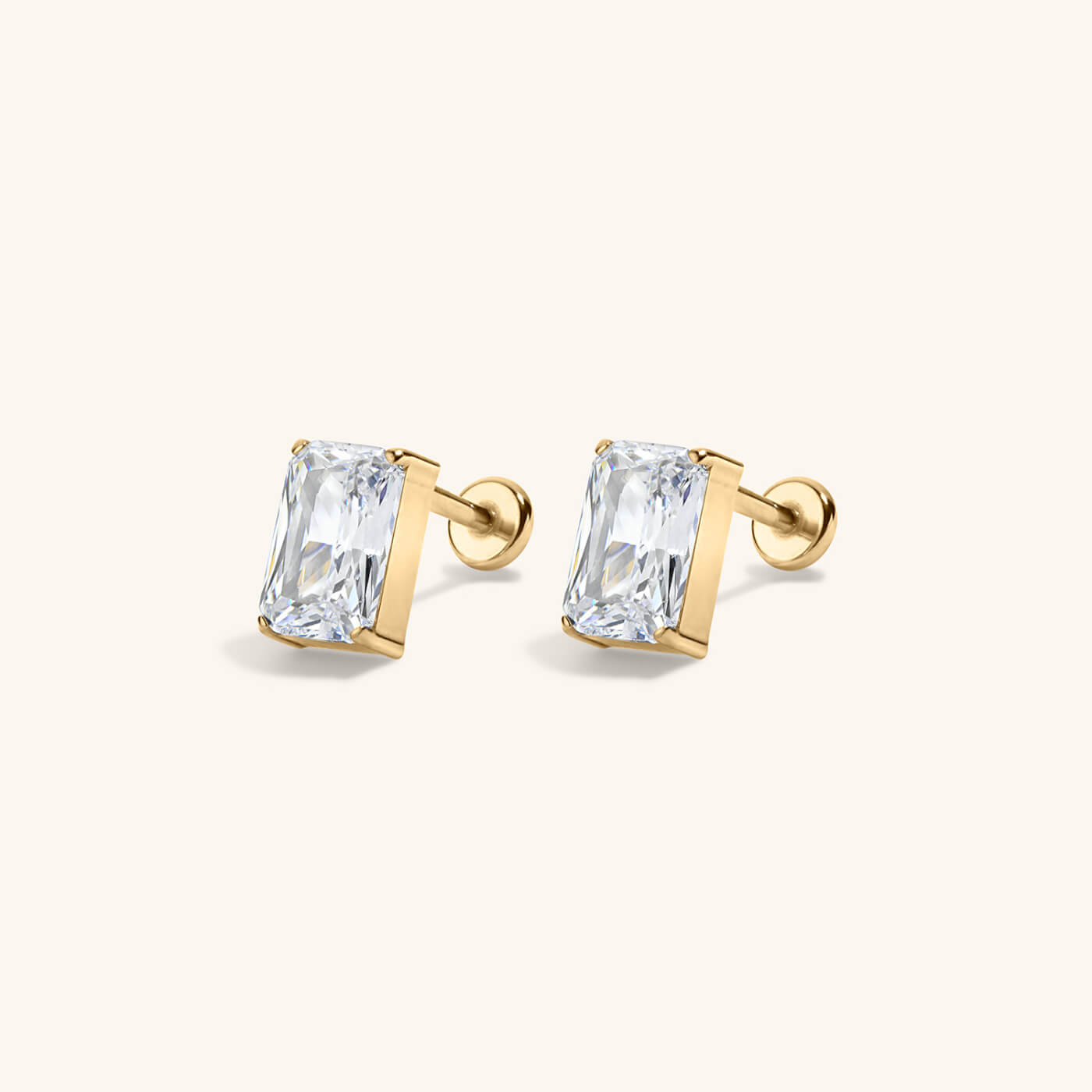 Celestial Crystal Emerald-Cut Nap Earrings, 6mm – Gold