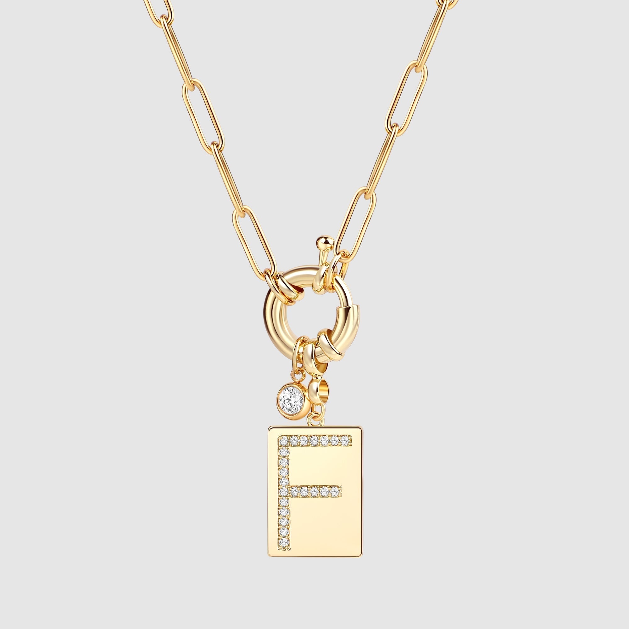 Pavé Initial Pendant Necklace with Paperclip Chain