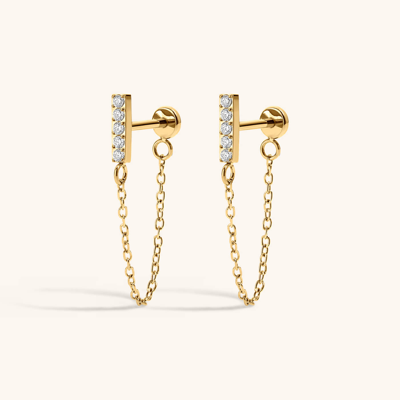 Pave Bar Chain Nap Earrings – Gold