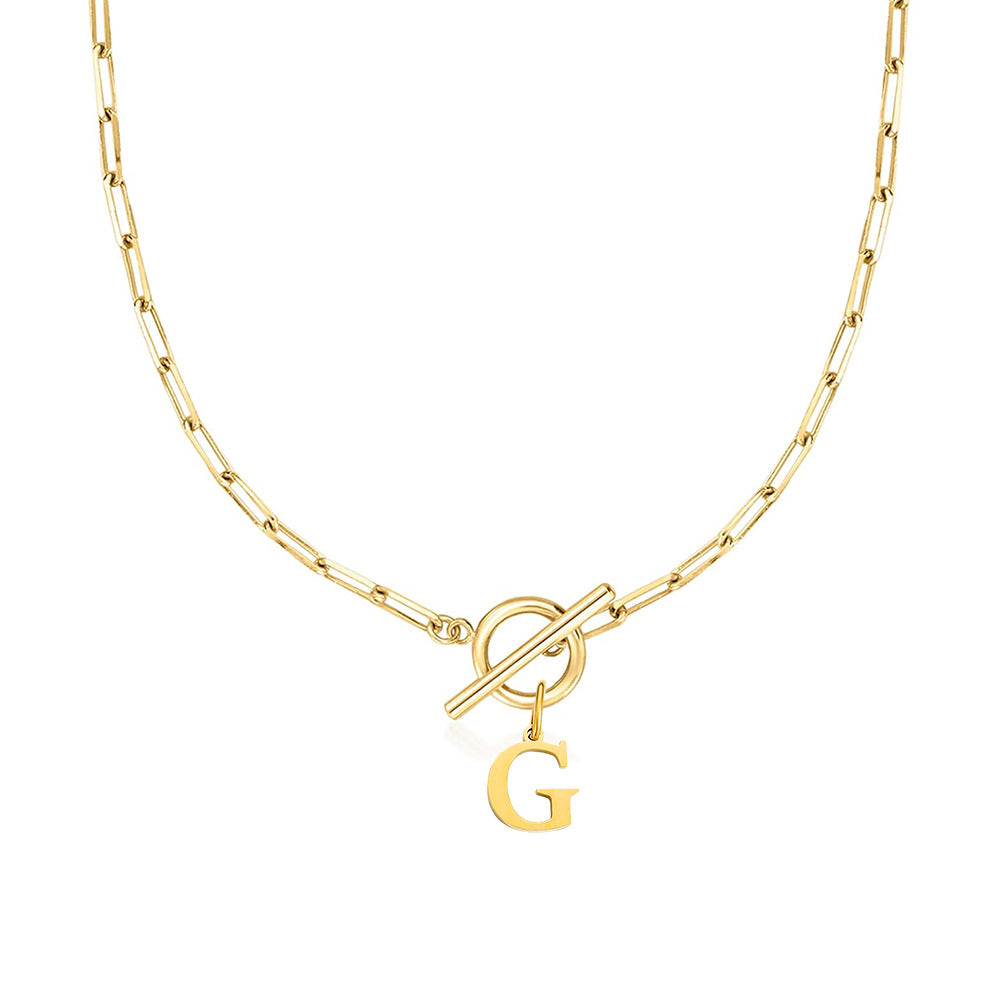 Paperclip Initial Circle Clasp Necklace