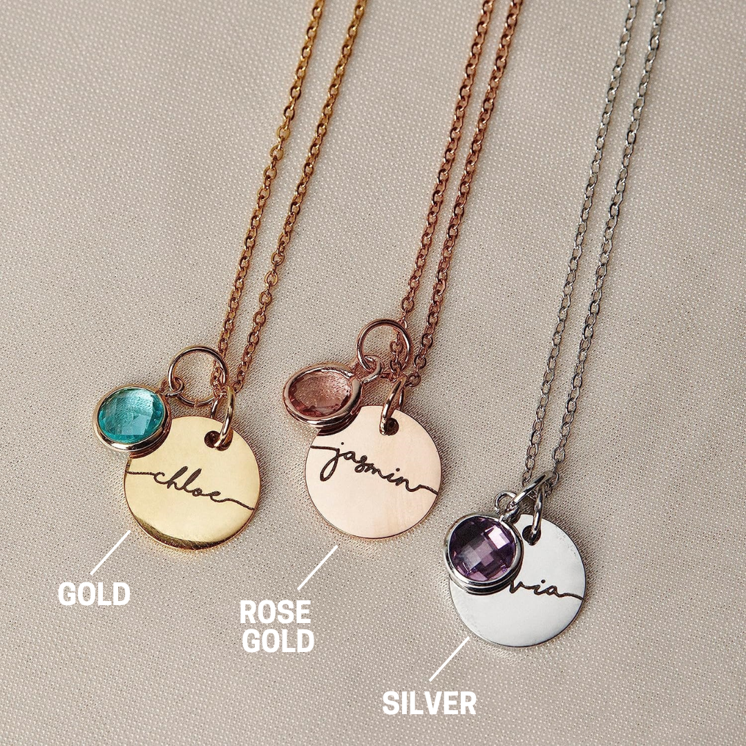 Custom Birthstone Coin Name Necklace