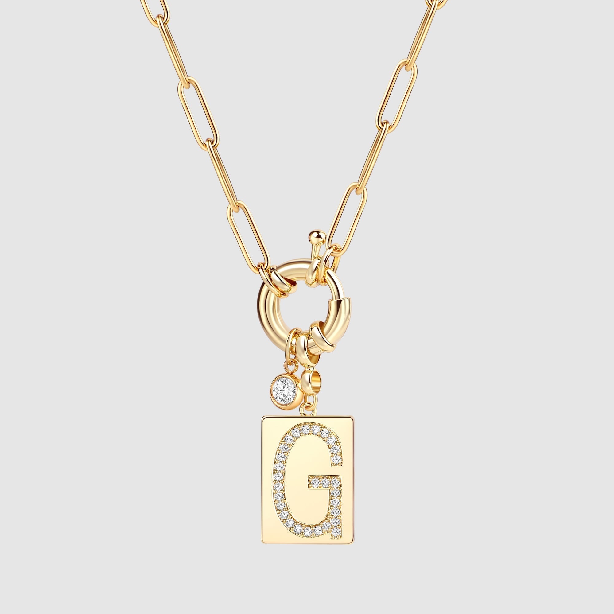 Pavé Initial Pendant Necklace with Paperclip Chain