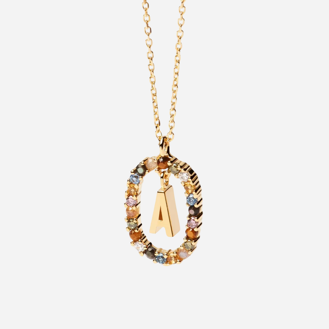 Gemstone Initial Necklace – Gold