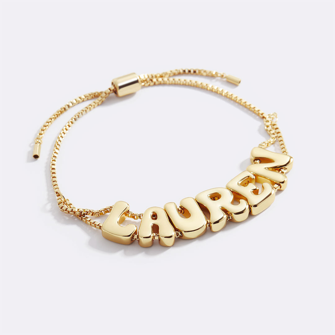 Bubble Name Adjustable Chain Bracelet