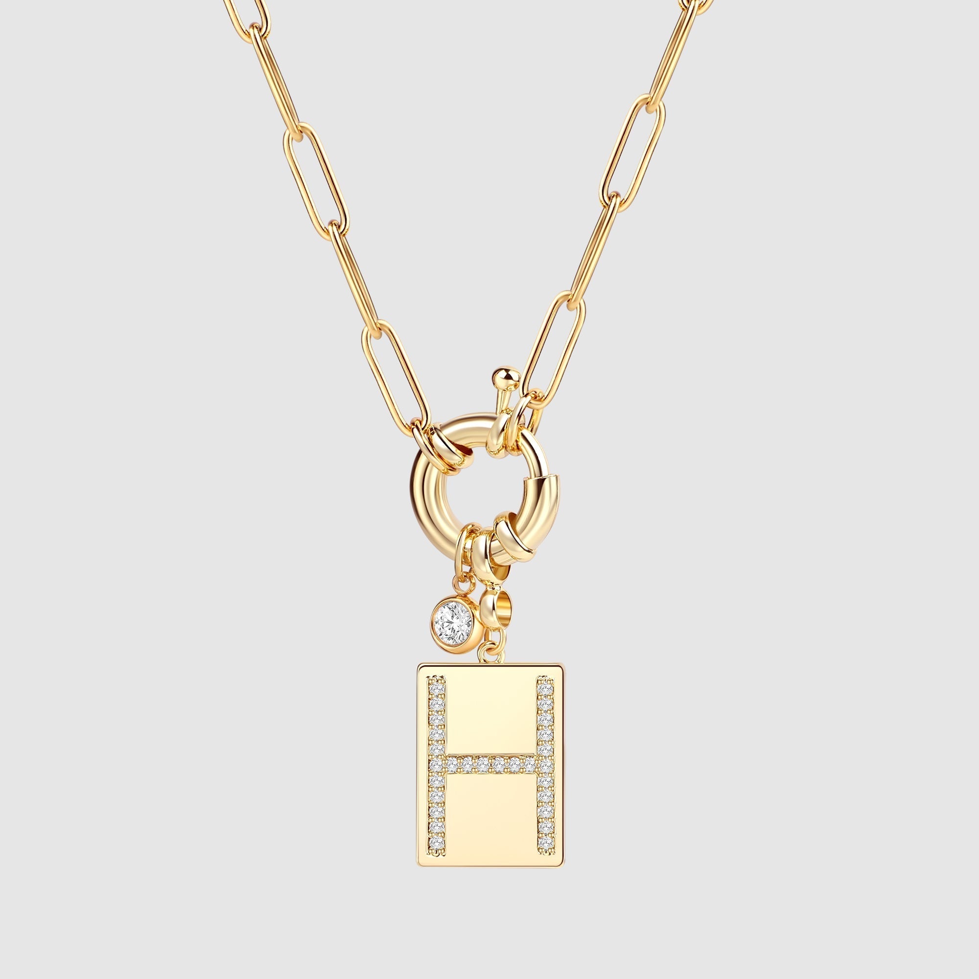 Pavé Initial Pendant Necklace with Paperclip Chain