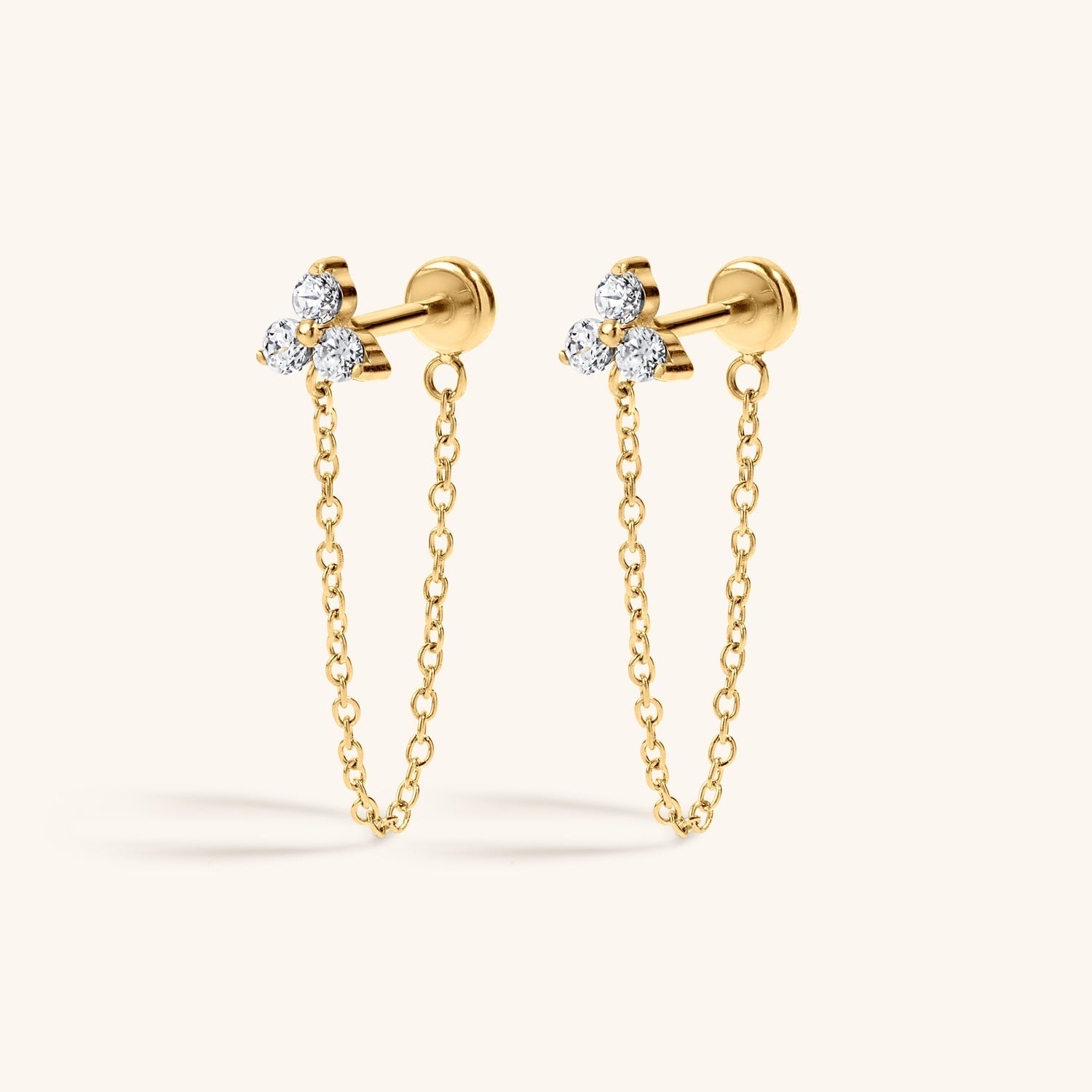 Crystal Trinity Chain Nap Earrings – Gold