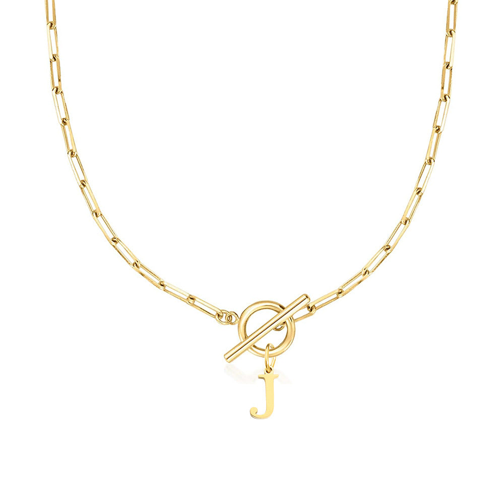 Paperclip Initial Circle Clasp Necklace
