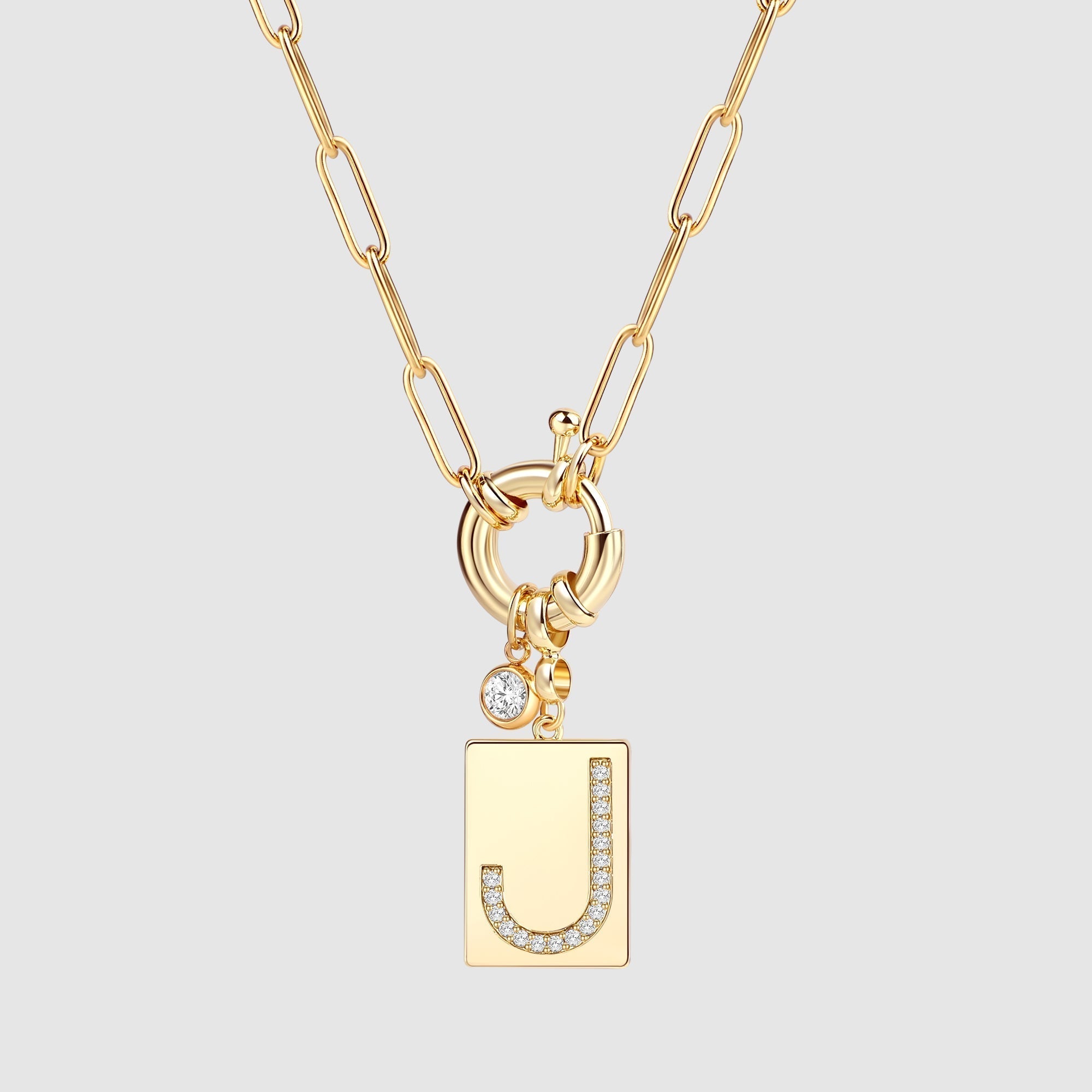 Pavé Initial Pendant Necklace with Paperclip Chain