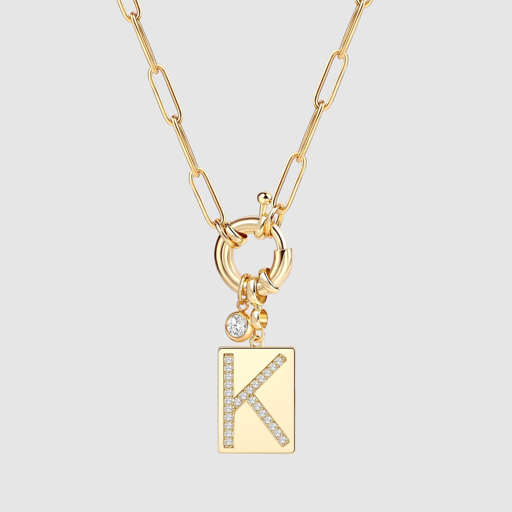 Pavé Initial Pendant Necklace with Paperclip Chain