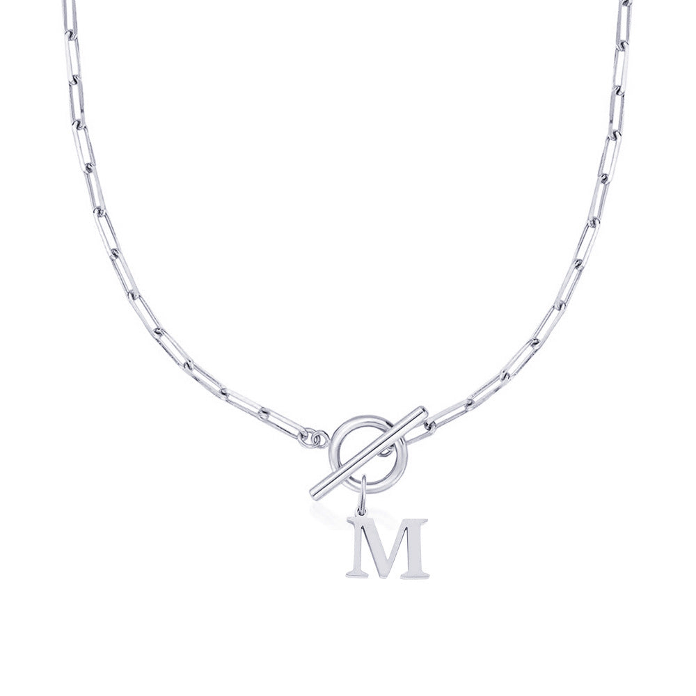 Paperclip Initial Circle Clasp Necklace
