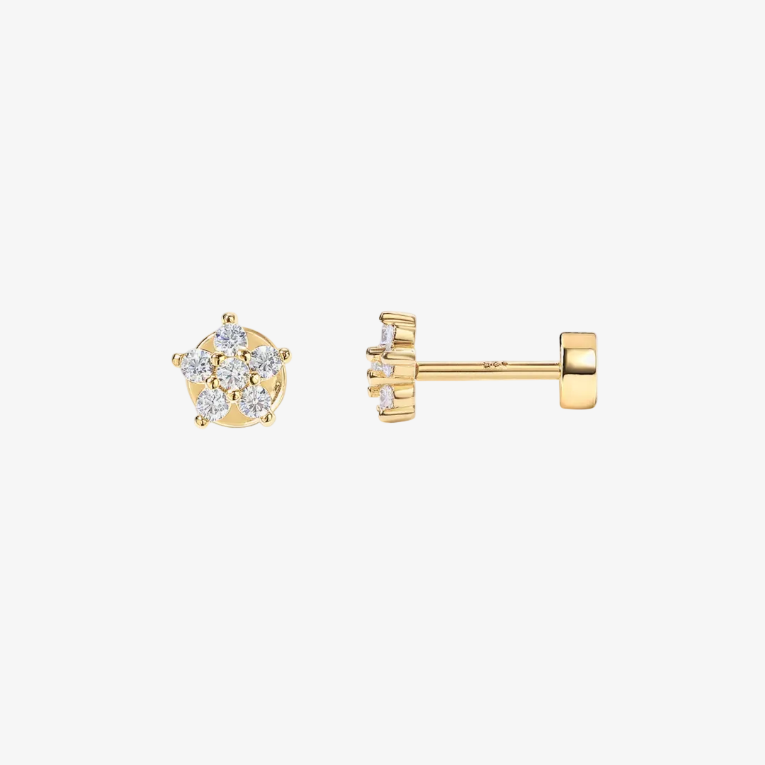 Mini Crystal Flower Flat Back Stud Earrings – Gold