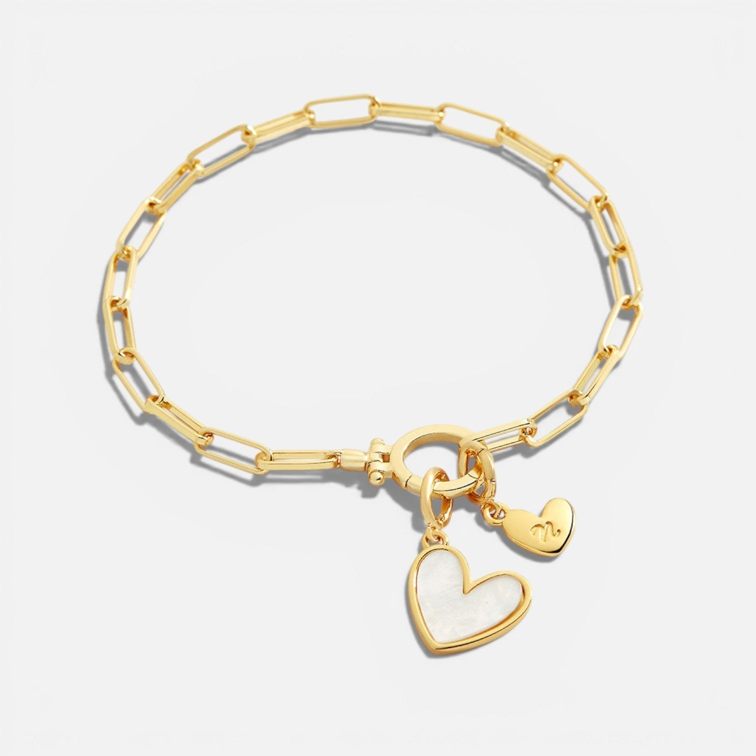 Mother of Pearl Initial Heart Bracelet – gold