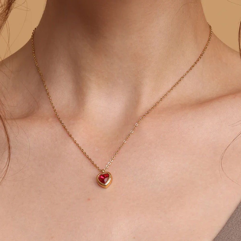 Red Emerald Heart Pendant Necklace