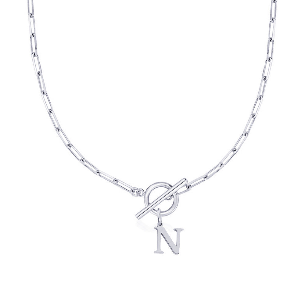 Paperclip Initial Circle Clasp Necklace