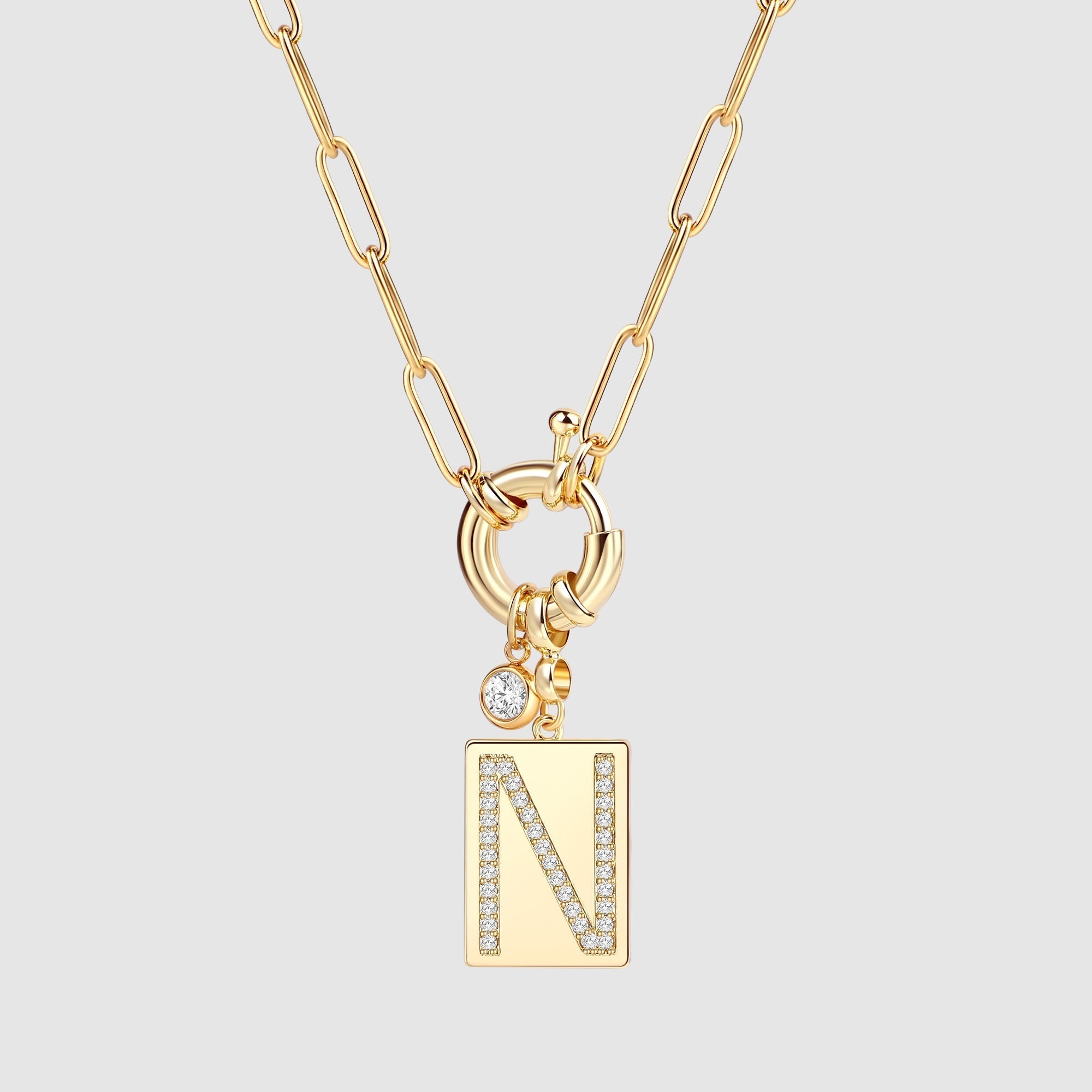 Pavé Initial Pendant Necklace with Paperclip Chain