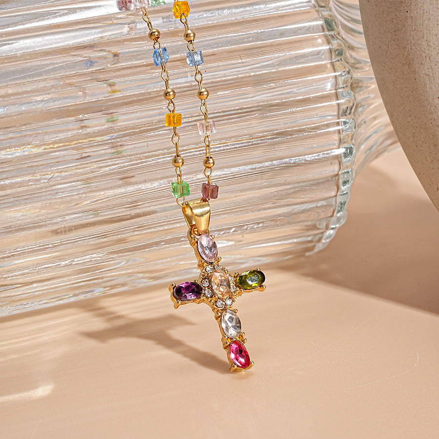 Colorful Gem Cross Necklace